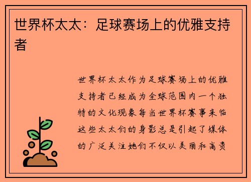 世界杯太太：足球赛场上的优雅支持者